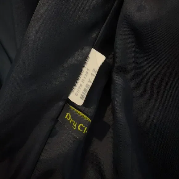 Vintage Jacob Siegel Black Wool Flannel Long Black Coat Sz Missy 12 - Picture 5 of 6